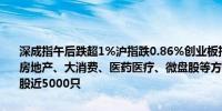 深成指午后跌超1%沪指跌0.86%创业板指跌0.7%微盘股指数跌超4%房地产、大消费、医药医疗、微盘股等方向跌幅居前沪深京三市下跌个股近5000只