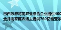 巴西政府将向农业综合企业提供4005.9亿雷亚尔财政支援资金并向家庭农场主提供760亿雷亚尔资金