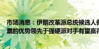 市场消息：伊朗改革派总统候选人佩泽什基安以300万张选票的优势领先于强硬派对手有望赢得竞选