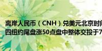 离岸人民币（CNH）兑美元北京时间04:59报7.2889元较周四纽约尾盘涨50点盘中整体交投于7.2956-7.2789元区间