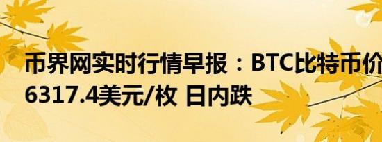 币界网实时行情早报：BTC比特币价格跌破56317.4美元/枚 日内跌