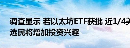 调查显示 若以太坊ETF获批 近1/4美国潜在选民将增加投资兴趣