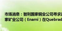 市场消息：智利国家铜业公司寻求以约5亿美元收购智利国家矿业公司（Enami）在Quebrada Blanca矿山的股份