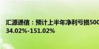 汇源通信：预计上半年净利亏损500万元-750万元 同比降134.02%-151.02%