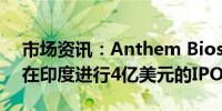 市场资讯：Anthem Biosciences据悉考虑在印度进行4亿美元的IPO