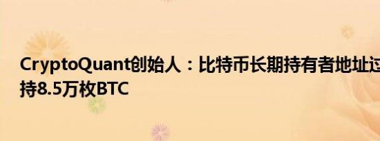 CryptoQuant创始人：比特币长期持有者地址过去30日增持8.5万枚BTC