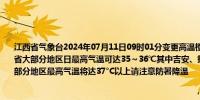 江西省气象台2024年07月11日09时01分变更高温橙色预警信号：预计未来24小时内 全省大部分地区日最高气温可达35～36℃其中吉安、抚州两市和上饶市南部、赣州市北部部分地区最高气温将达37°C以上请注意防暑降温