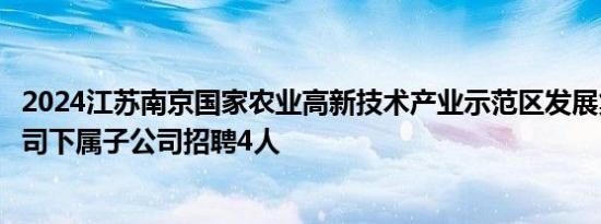 2024江苏南京国家农业高新技术产业示范区发展集团有限公司下属子公司招聘4人