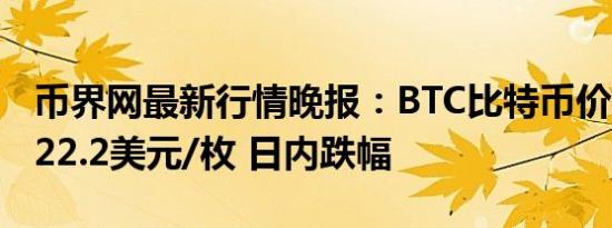 币界网最新行情晚报：BTC比特币价格达58822.2美元/枚 日内跌幅