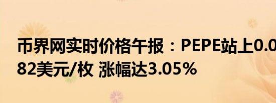 币界网实时价格午报：PEPE站上0.000009382美元/枚 涨幅达3.05%