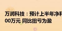 万润科技：预计上半年净利润2400万元至3600万元 同比扭亏为盈