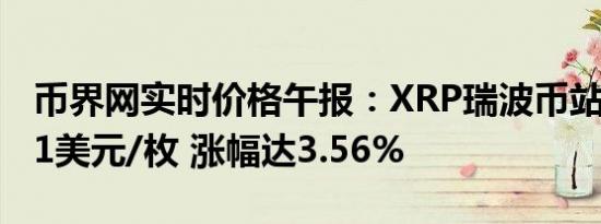 币界网实时价格午报：XRP瑞波币站上0.5381美元/枚 涨幅达3.56%