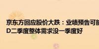 京东方回应股价大跌：业绩预告可能引起市场波动公司OLED二季度整体需求没一季度好