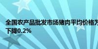 全国农产品批发市场猪肉平均价格为24.68元/公斤比上周五下降0.2%