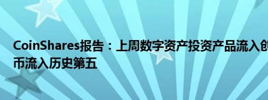 CoinShares报告：上周数字资产投资产品流入创新高 比特币流入历史第五