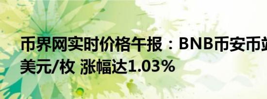 币界网实时价格午报：BNB币安币站上558美元/枚 涨幅达1.03%