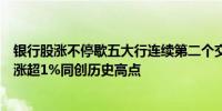 银行股涨不停歇五大行连续第二个交易日齐创新高北京银行涨超1%同创历史高点