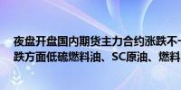 夜盘开盘国内期货主力合约涨跌不一菜粕、烧碱涨近1%下跌方面低硫燃料油、SC原油、燃料油、沪锌跌超1%