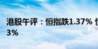 港股午评：恒指跌1.37% 恒生科技指数跌1.73%