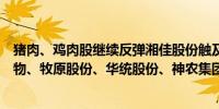 猪肉、鸡肉股继续反弹湘佳股份触及涨停东瑞股份、天康生物、牧原股份、华统股份、神农集团等跟涨