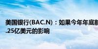 美国银行(BAC.N)：如果今年年底前降息3次将会造成大约2.25亿美元的影响