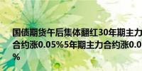 国债期货午后集体翻红30年期主力合约涨0.04%10年期主力合约涨0.05%5年期主力合约涨0.03%2年期主力合约涨0.01%