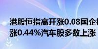 港股恒指高开涨0.08国企指数涨0.14科指开涨0.44%汽车股多数上涨