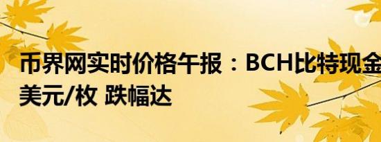 币界网实时价格午报：BCH比特现金报385.8美元/枚 跌幅达