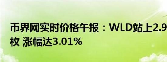 币界网实时价格午报：WLD站上2.908美元/枚 涨幅达3.01%