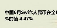 中国6月Swift人民币在全球支付中占比 4.61%前值 4.47%