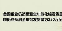 美国铝业仍然预测全年氧化铝发货量为1,270万至1,290万公吨仍然预测全年铝发货量为250万至260万公吨