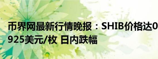 币界网最新行情晚报：SHIB价格达0.000016925美元/枚 日内跌幅