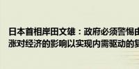 日本首相岸田文雄：政府必须警惕由日元疲软导致的价格上涨对经济的影响以实现内需驱动的复苏