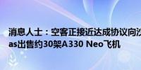 消息人士：空客正接近达成协议向沙特低成本航空公司Flynas出售约30架A330 Neo飞机