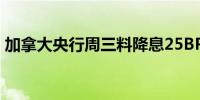 加拿大央行周三料降息25BP后续或再降两次