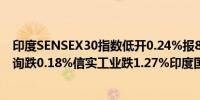 印度SENSEX30指数低开0.24%报80408.9点权重股塔塔咨询跌0.18%信实工业跌1.27%印度国家银行跌1.45%