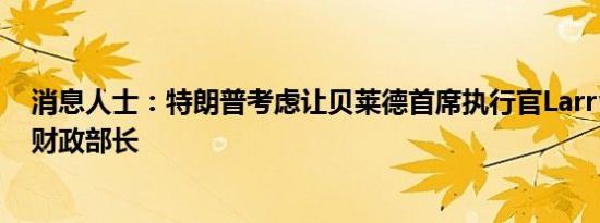 消息人士：特朗普考虑让贝莱德首席执行官LarryFink担任财政部长