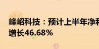 峰岹科技：预计上半年净利润1.22亿元 同比增长46.68%