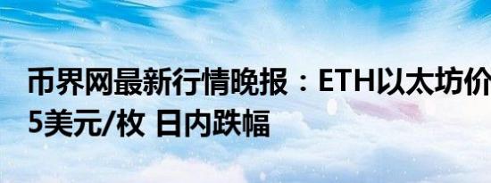 币界网最新行情晚报：ETH以太坊价格达3455美元/枚 日内跌幅