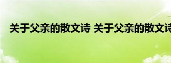 关于父亲的散文诗 关于父亲的散文诗精选