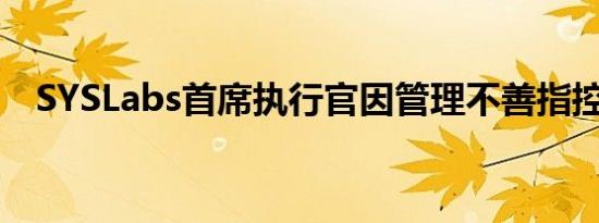 SYSLabs首席执行官因管理不善指控辞职