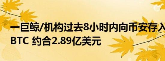 一巨鲸/机构过去8小时内向币安存入4500枚BTC 约合2.89亿美元