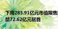 下周285.91亿元市值限售股解禁润丰股份解禁72.62亿元居首