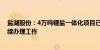 盐湖股份：4万吨锂盐一体化项目已完成设计优化及前期手续办理工作