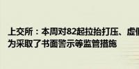 上交所：本周对82起拉抬打压、虚假申报等证券异常交易行为采取了书面警示等监管措施