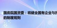 国务院国资委：将健全国有企业与民营企业等各类企业合作的制度规则