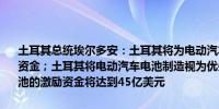 土耳其总统埃尔多安：土耳其将为电动汽车制造业提供50亿美元的激励资金；土耳其将电动汽车电池制造视为优先事项；土耳其对电动汽车电池的激励资金将达到45亿美元