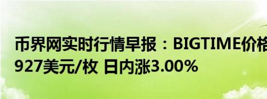 币界网实时行情早报：BIGTIME价格突破0.0927美元/枚 日内涨3.00%