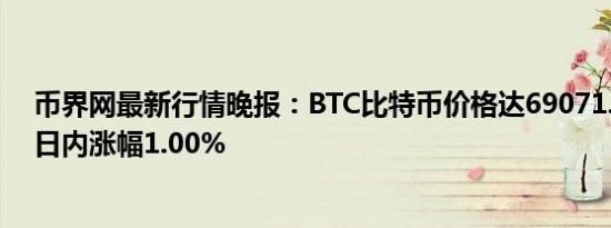 币界网最新行情晚报：BTC比特币价格达69071.4美元/枚 日内涨幅1.00%