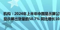 机构：2024年上半年中国显示屏公司占全球智能手机OLED显示屏出货量的50.7% 同比增长10.1%